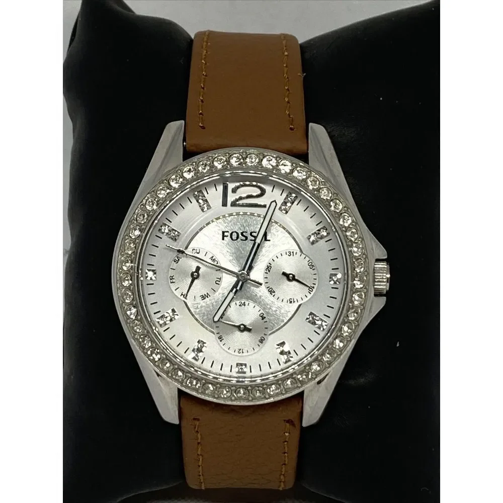 Fossil ES3202 Womens Brown Leather Analog White Dial Quartz Genuine Watch HK1064